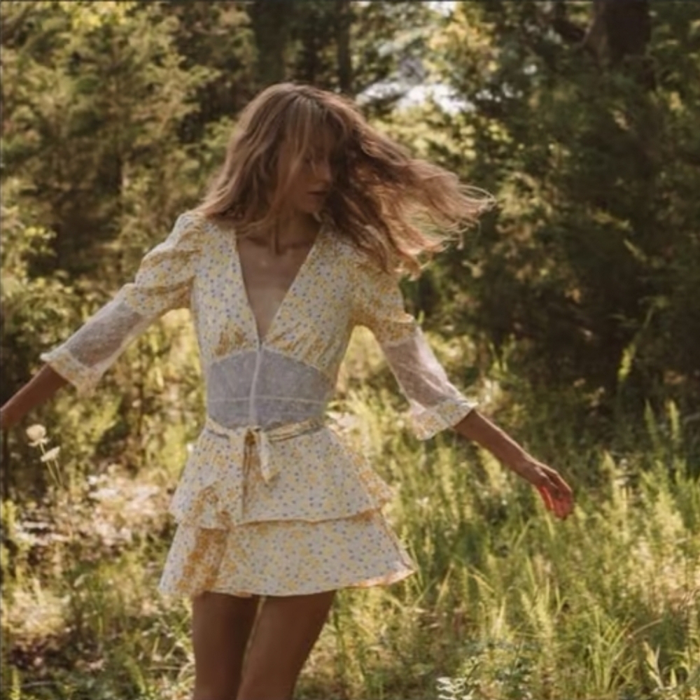 VICTORIA'S‎ SECRET x FOR LOVE & LEMONS Yellow Floral/Lace Dress Size XXS